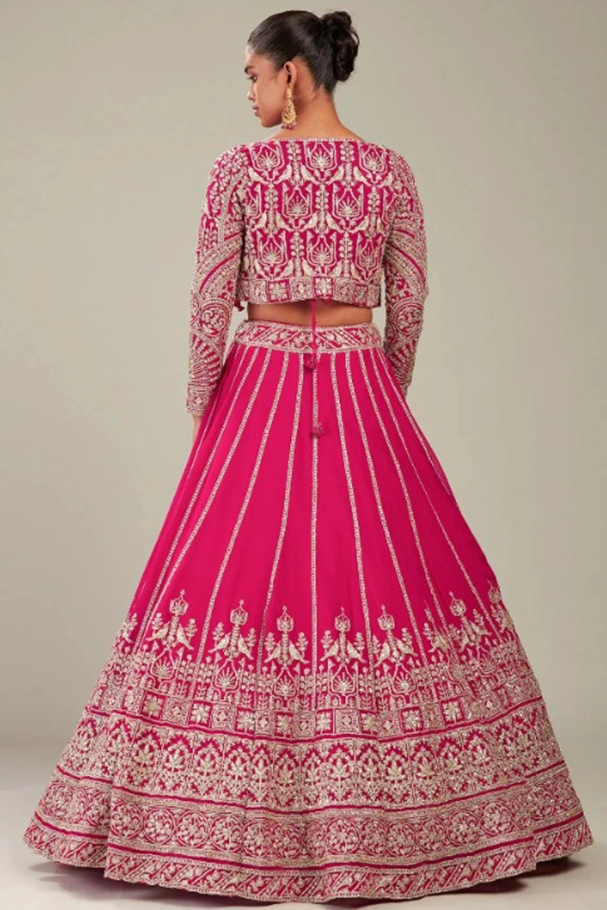 Hot Pink Croptop And Skirt Lehenga - Image 4