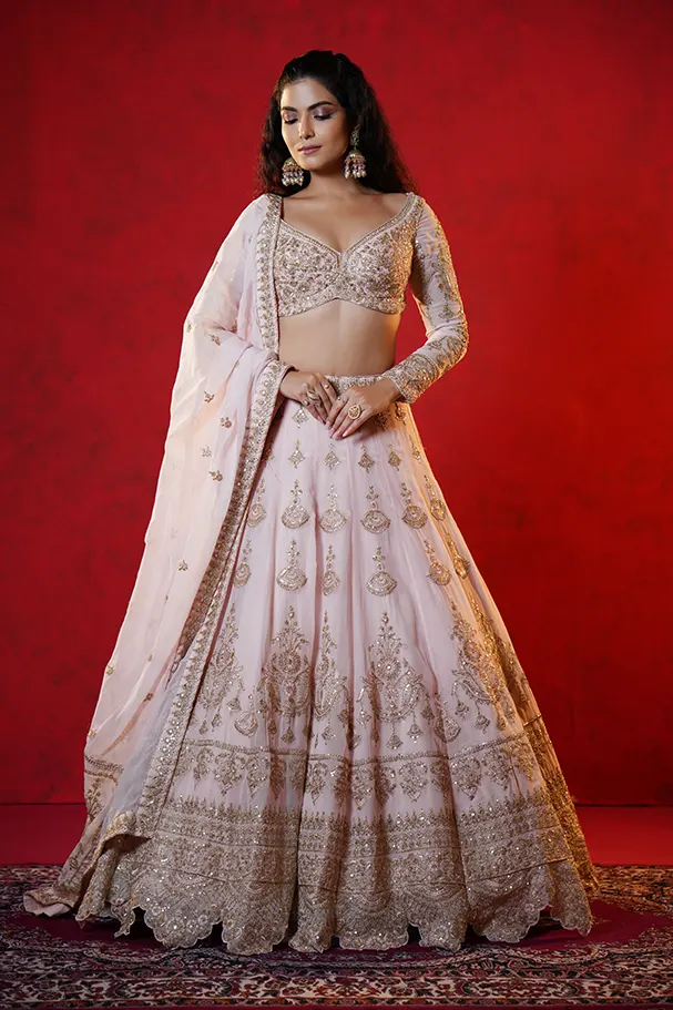 Pinkish Peach Georgette – Timeless Couture Majesty